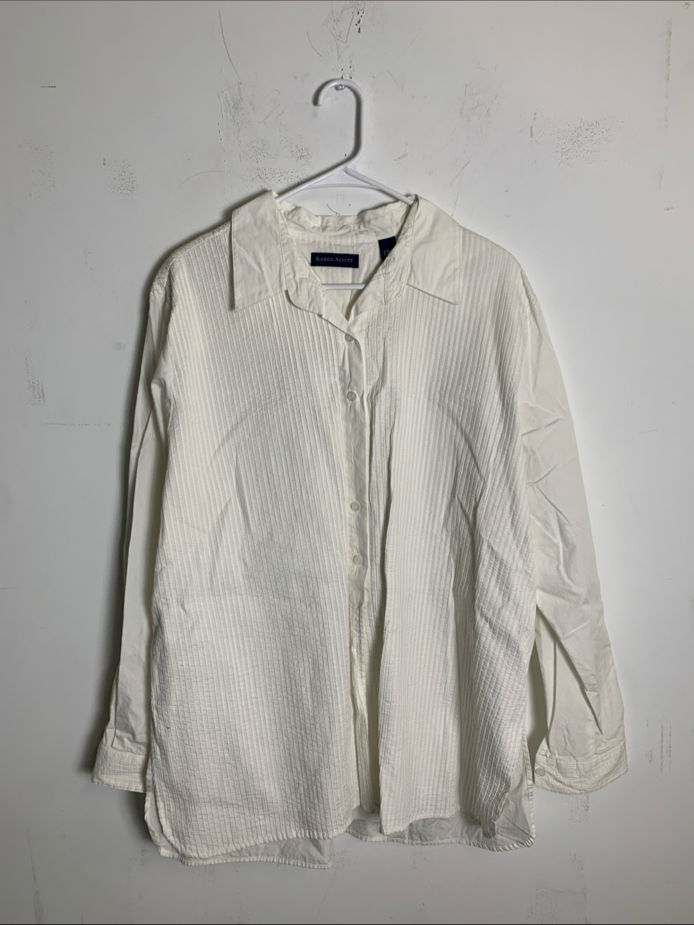 Karen Scott Cream Textured Button-Down Blouse